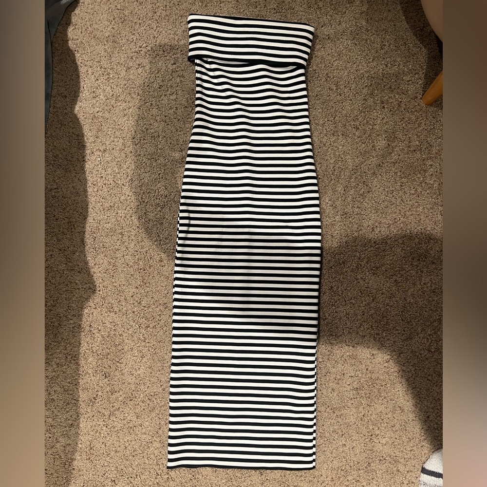 Like new Zara midi tight dress. Black and white striped. Size small